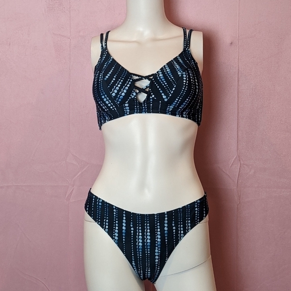 Cupshe Blue Lace Up Dotted Stripes Pattern Bikini size Medium - Picture 1 of 4